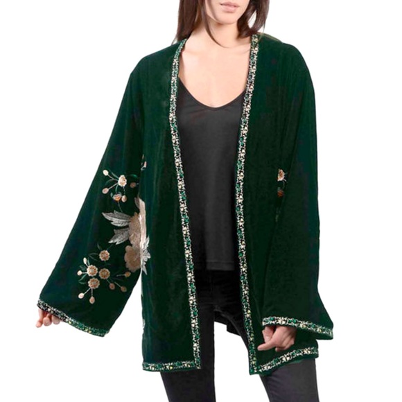 Anna Cai Jackets & Blazers - Anna Cai deep green velvet embroidered jacket